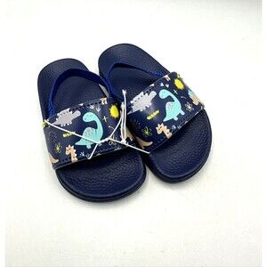Toddler Boys Slides Slip On Sandals Dinosaur Blue Size 7-8 New